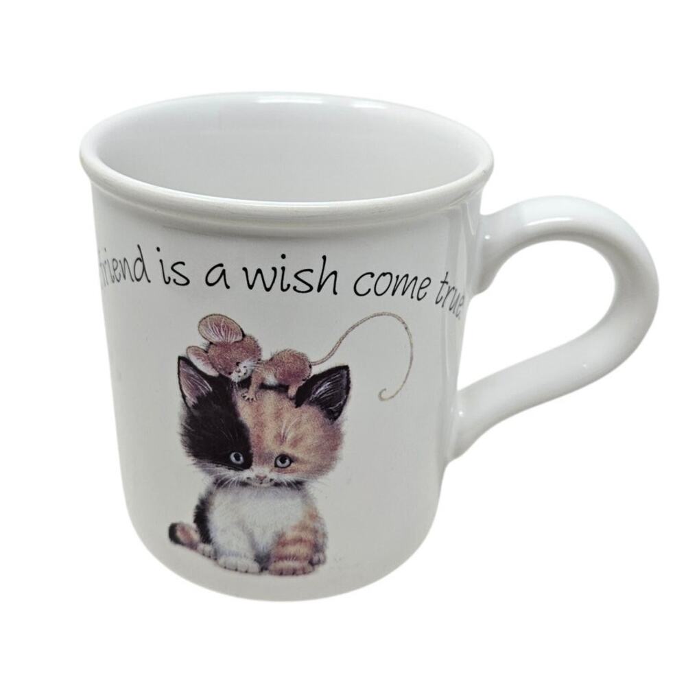 Vintage 80s Carlton Cards Ceramic Cat Mug Cute Cottage Granny Friends Kitsch
